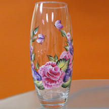 Roses, Wisteria & Butterflies Design Glass Barrel Vase